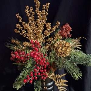 Zijden kerststuk goud & rood